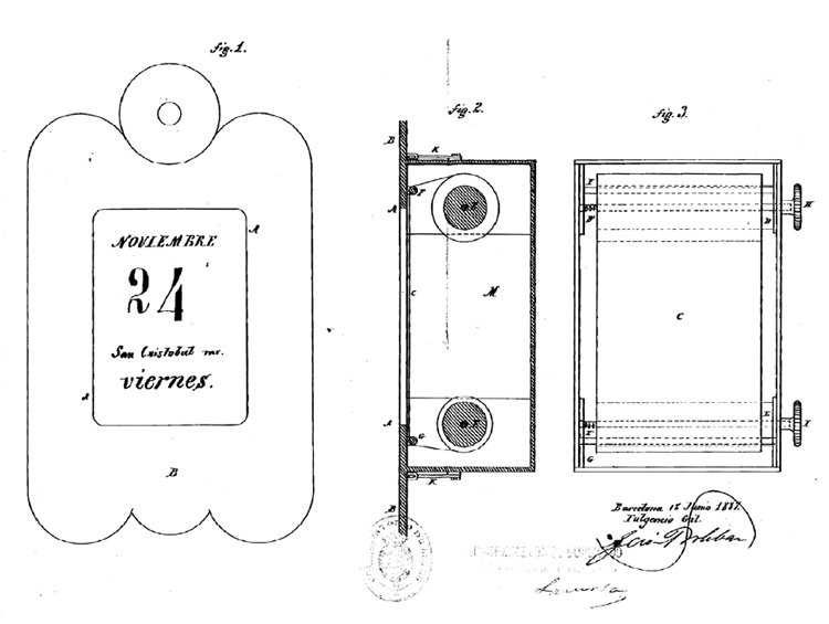 Calendario mecánico de Fulgencio Gil. Archivo Histórico de la Oficina Española de Patentes y Marcas (AHOEPM)