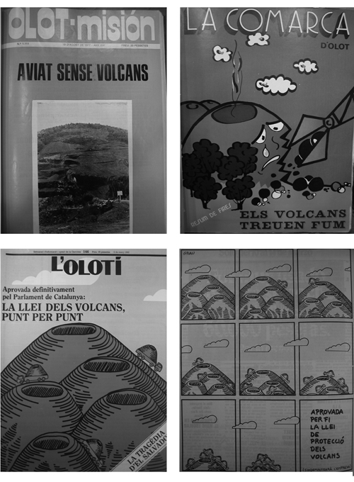 Imágenes de cubiertas y páginas interiores de revistas referentes al conflicto de la zona volcánica de la Garrotxa